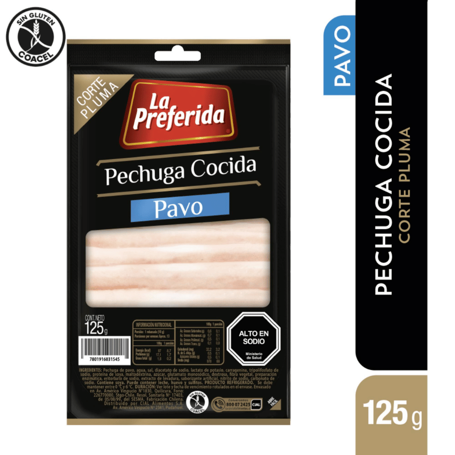 La Preferida Pechuga Cocida Pavo Corte Pluma 125g